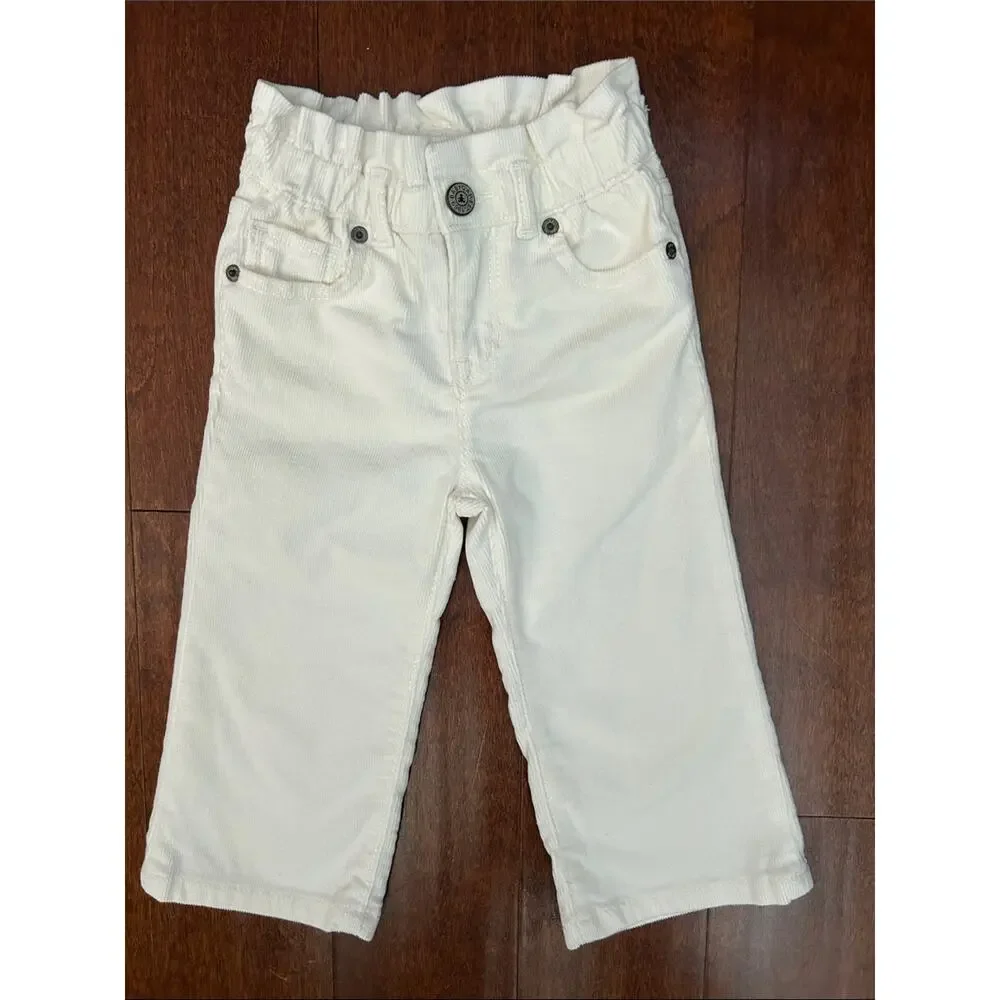 GAP Bundle Toddler Girls Embroidered Denim & Cream Corduroy Pants Set, Size 2y